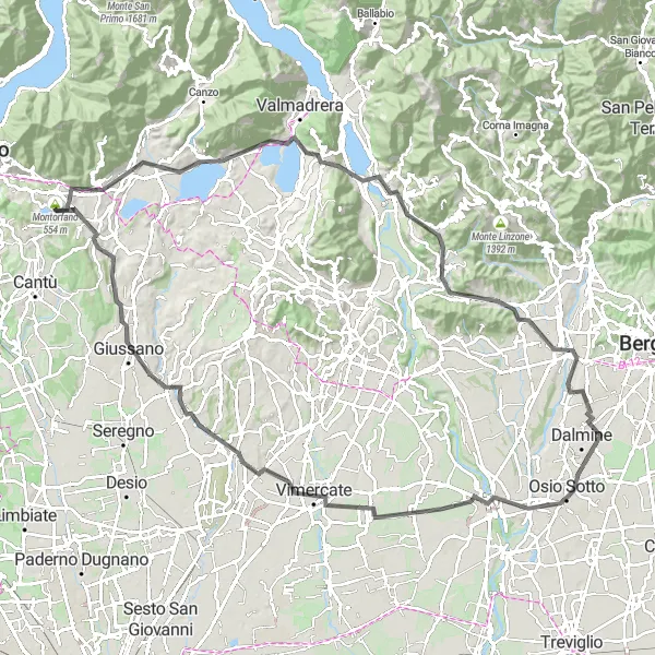 Miniatura della mappa di ispirazione al ciclismo "Avventura ciclistica attraverso Vimercate e Trezzo sull'Adda" nella regione di Lombardia, Italy. Generata da Tarmacs.app, pianificatore di rotte ciclistiche