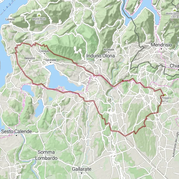 Miniatua del mapa de inspiración ciclista "Ruta de ciclismo gravel desde Monvalle" en Lombardia, Italy. Generado por Tarmacs.app planificador de rutas ciclistas