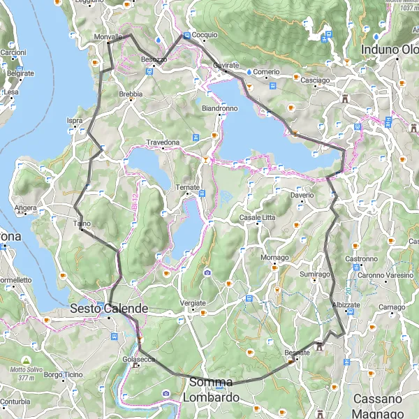 Miniature de la carte de l'inspiration cycliste "La boucle pittoresque de Varese" dans la Lombardia, Italy. Générée par le planificateur d'itinéraire cycliste Tarmacs.app