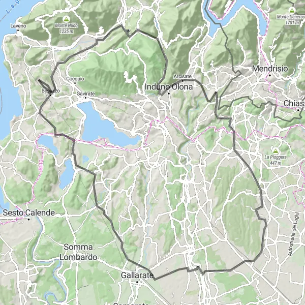 Map miniature of "Azzio and Arcisate Loop" cycling inspiration in Lombardia, Italy. Generated by Tarmacs.app cycling route planner