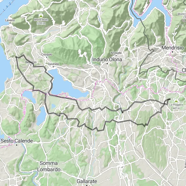 Map miniature of "Brebbia and Castiglione Olona Loop" cycling inspiration in Lombardia, Italy. Generated by Tarmacs.app cycling route planner