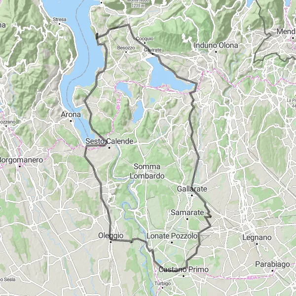 Kartminiatyr av "Monvalle till Sesto Calende via Lake Varese och Oleggio" cykelinspiration i Lombardia, Italy. Genererad av Tarmacs.app cykelruttplanerare