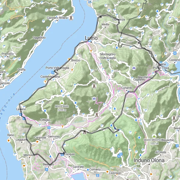 Miniatua del mapa de inspiración ciclista "Ruta de Monvalle a Azzio y regreso" en Lombardia, Italy. Generado por Tarmacs.app planificador de rutas ciclistas