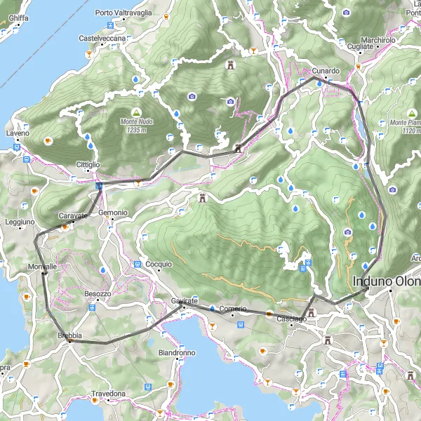 Miniatura mapy "Trasa rowerowa w okolicach Monvalle - Cunardo - Poncione di Ganna - Groppolo - Gavirate - Brebbia - Motta Pivione" - trasy rowerowej w Lombardia, Italy. Wygenerowane przez planer tras rowerowych Tarmacs.app