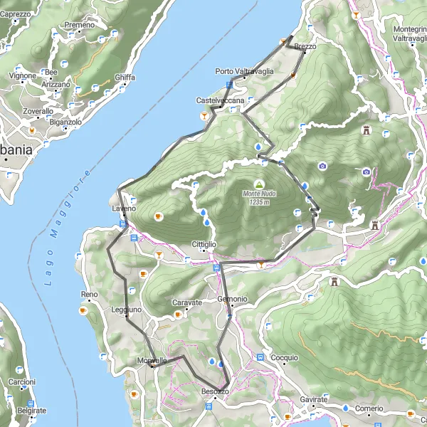 Miniaturní mapa "Cyklistická trasa kolem jezera Maggiore" inspirace pro cyklisty v oblasti Lombardia, Italy. Vytvořeno pomocí plánovače tras Tarmacs.app