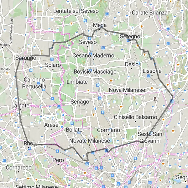 Kartminiatyr av "Landskapsruten fra Monza til Lissone og tilbake" sykkelinspirasjon i Lombardia, Italy. Generert av Tarmacs.app sykkelrutoplanlegger