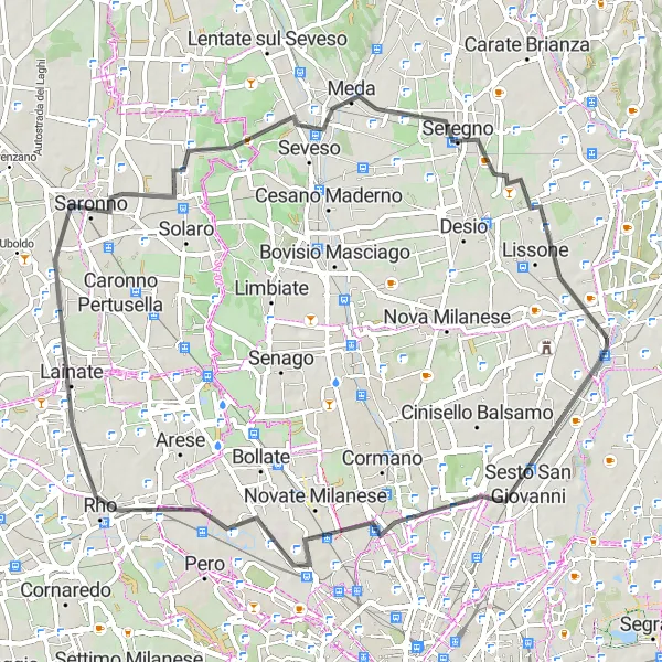 Map miniature of "Historic Towns" cycling inspiration in Lombardia, Italy. Generated by Tarmacs.app cycling route planner