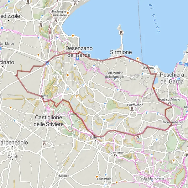 Miniaturekort af cykelinspirationen "Gruscykelrute omkring Monzambano" i Lombardia, Italy. Genereret af Tarmacs.app cykelruteplanlægger