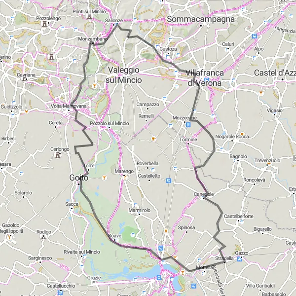 Karten-Miniaturansicht der Radinspiration "Cycling Tour durch Custoza und Goito" in Lombardia, Italy. Erstellt vom Tarmacs.app-Routenplaner für Radtouren