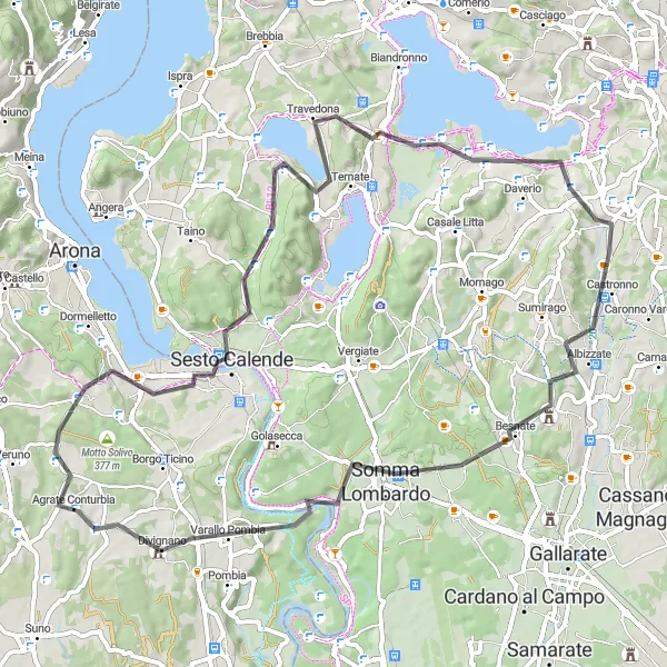 Miniatura della mappa di ispirazione al ciclismo "Tour in bicicletta tra le colline lombarde" nella regione di Lombardia, Italy. Generata da Tarmacs.app, pianificatore di rotte ciclistiche