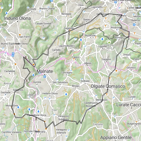 Miniatua del mapa de inspiración ciclista "Ruta de ciclismo de carretera de 52 km cerca de Morazzone" en Lombardia, Italy. Generado por Tarmacs.app planificador de rutas ciclistas