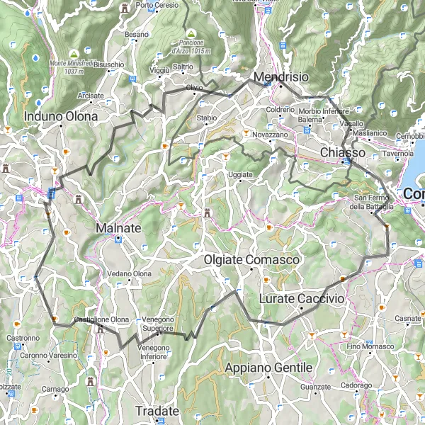 Zemljevid v pomanjšavi "Raziščite Morazzone - Gazzada s kolesom" kolesarske inspiracije v Lombardia, Italy. Generirano z načrtovalcem kolesarskih poti Tarmacs.app