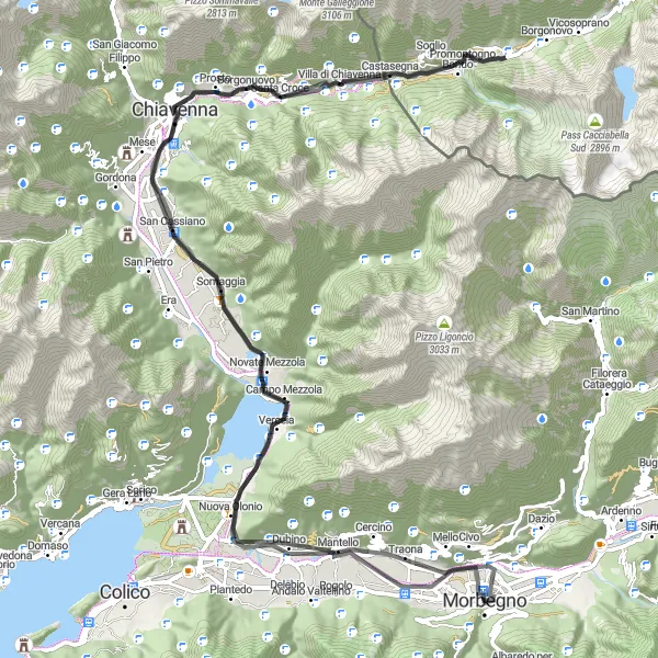 Map miniature of "The Valtellina Stelvio Loop" cycling inspiration in Lombardia, Italy. Generated by Tarmacs.app cycling route planner