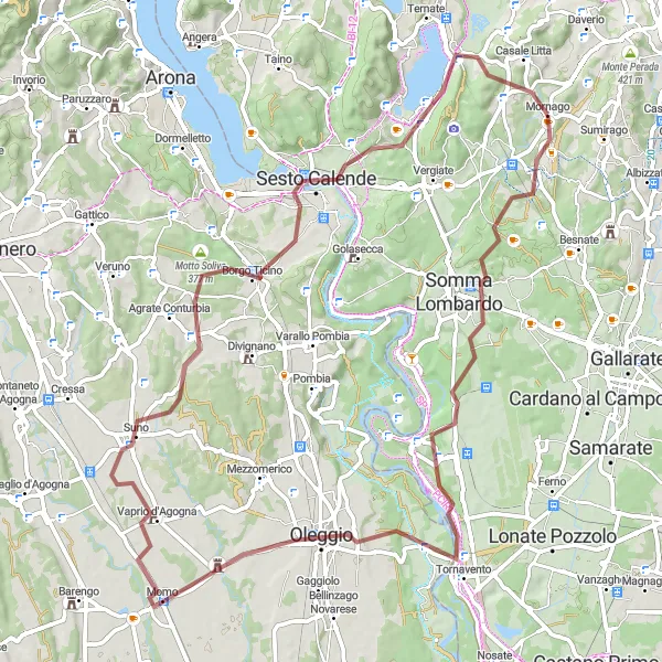 Mapa miniatúra "Trasa po hrubom povrchu k Monte della Guardia" cyklistická inšpirácia v Lombardia, Italy. Vygenerované cyklistickým plánovačom trás Tarmacs.app