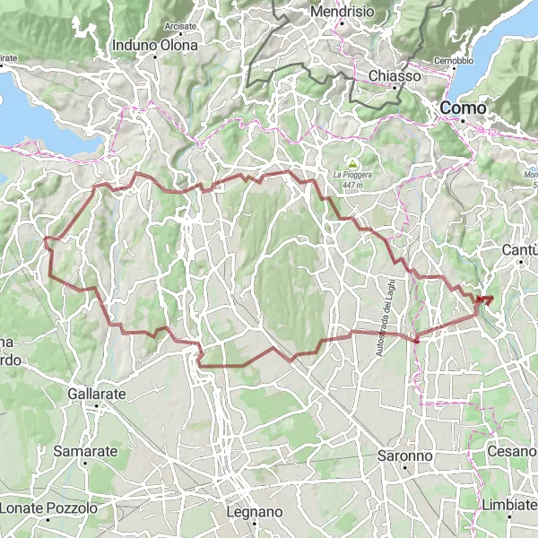 Miniatura della mappa di ispirazione al ciclismo "Gravel Monte Perada Circuit" nella regione di Lombardia, Italy. Generata da Tarmacs.app, pianificatore di rotte ciclistiche