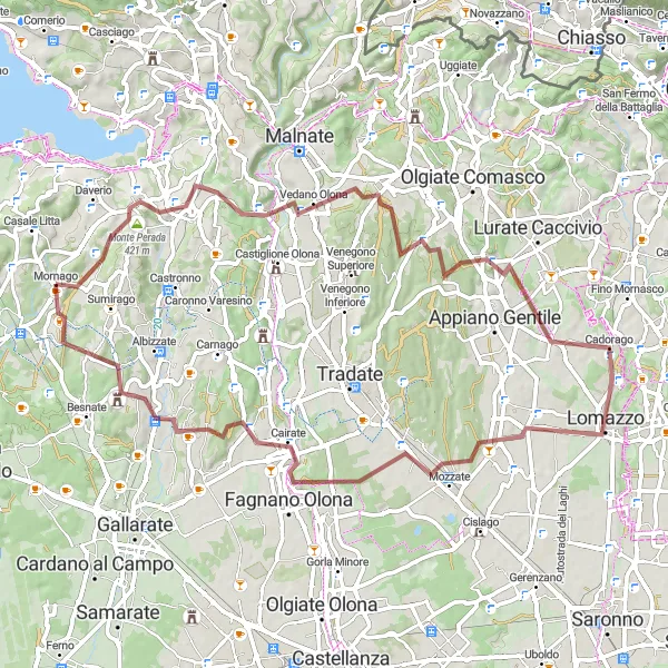 Miniatura della mappa di ispirazione al ciclismo "Il Magico Giro di Mornago e dintorni" nella regione di Lombardia, Italy. Generata da Tarmacs.app, pianificatore di rotte ciclistiche