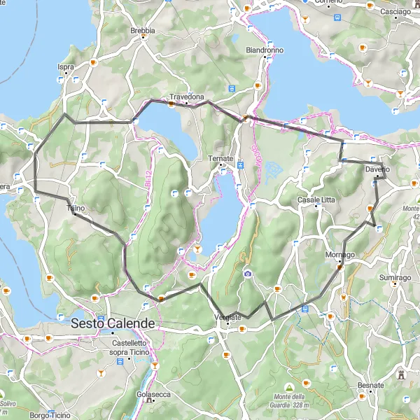 Miniatua del mapa de inspiración ciclista "Ruta de Mornago y Monte della Croce" en Lombardia, Italy. Generado por Tarmacs.app planificador de rutas ciclistas