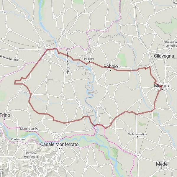 Kartminiatyr av "Äventyr genom Mortara till Nicorvo" cykelinspiration i Lombardia, Italy. Genererad av Tarmacs.app cykelruttplanerare