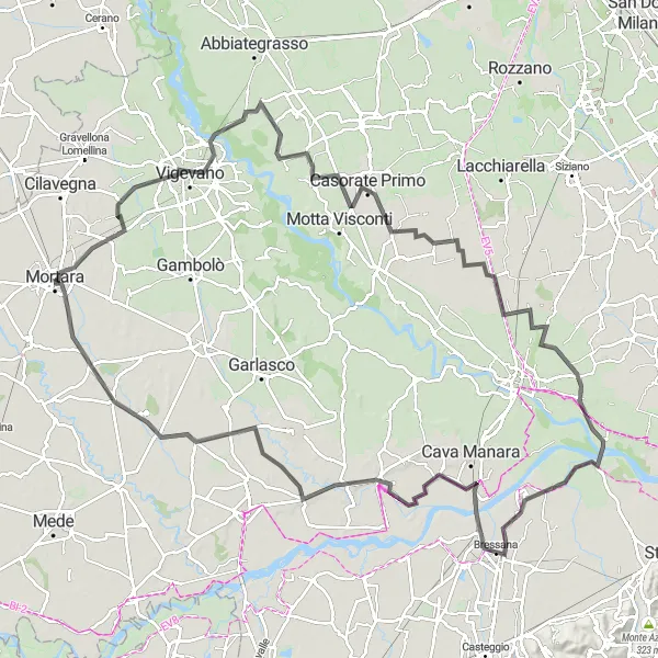 Miniatura mapy "Szosowa trasa przez Vigevano i Verrua Po" - trasy rowerowej w Lombardia, Italy. Wygenerowane przez planer tras rowerowych Tarmacs.app