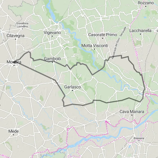 Kartminiatyr av "Landsvägscykling till Pavia" cykelinspiration i Lombardia, Italy. Genererad av Tarmacs.app cykelruttplanerare