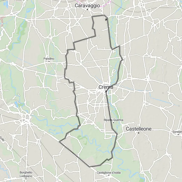 Mapa miniatúra "Road trasa cez Mozzanica" cyklistická inšpirácia v Lombardia, Italy. Vygenerované cyklistickým plánovačom trás Tarmacs.app