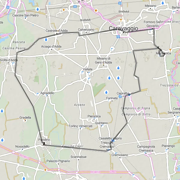 Miniatua del mapa de inspiración ciclista "Ruta de ciclismo de carretera Calvenzano" en Lombardia, Italy. Generado por Tarmacs.app planificador de rutas ciclistas