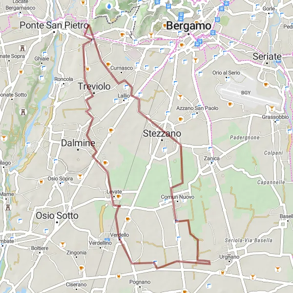 Miniatua del mapa de inspiración ciclista "Ruta de ciclismo de gravilla Monte Gussa - Treviolo" en Lombardia, Italy. Generado por Tarmacs.app planificador de rutas ciclistas