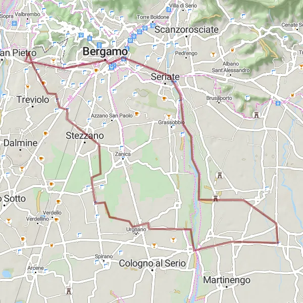 Karttaminiaatyyri "Maastopyöräreitti lähellä Mozzoa" pyöräilyinspiraatiosta alueella Lombardia, Italy. Luotu Tarmacs.app pyöräilyreittisuunnittelijalla
