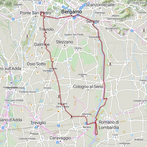 Miniatuurkaart van de fietsinspiratie "Gravelavontuur rond Bergamo" in Lombardia, Italy. Gemaakt door de Tarmacs.app fietsrouteplanner