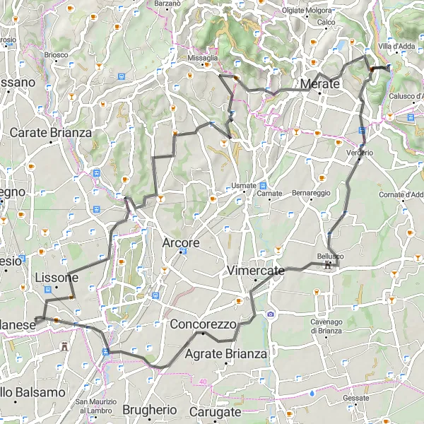 Karten-Miniaturansicht der Radinspiration "Abenteuerliche Rennradtour durch die lombardische Landschaft" in Lombardia, Italy. Erstellt vom Tarmacs.app-Routenplaner für Radtouren