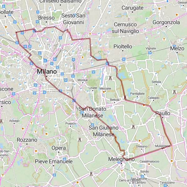 Miniatua del mapa de inspiración ciclista "Ruta de Grava San Donato Milanese" en Lombardia, Italy. Generado por Tarmacs.app planificador de rutas ciclistas