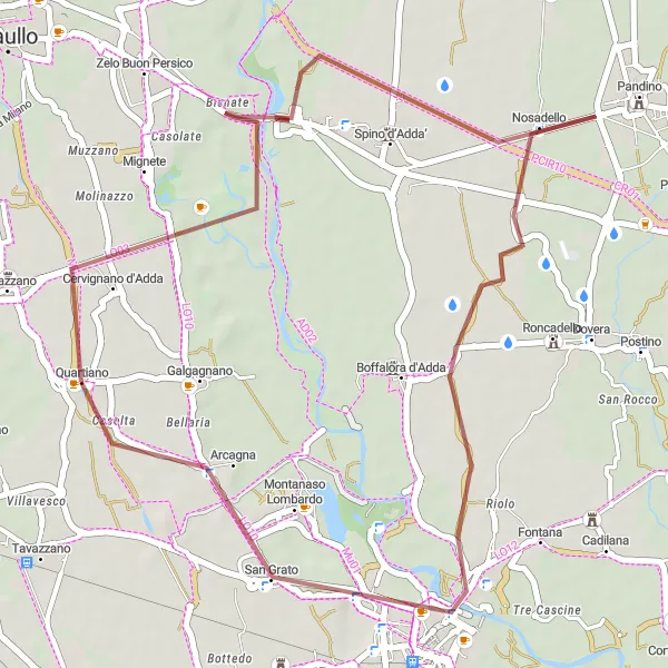 Miniatura mapy "Trasa rowerowa w terenie żwirowym do Lodi" - trasy rowerowej w Lombardia, Italy. Wygenerowane przez planer tras rowerowych Tarmacs.app