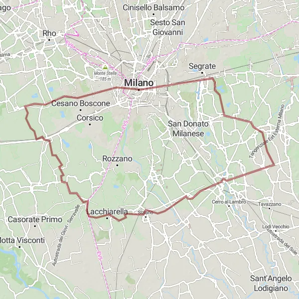 Miniatua del mapa de inspiración ciclista "Ruta de Grava desde Mulazzano" en Lombardia, Italy. Generado por Tarmacs.app planificador de rutas ciclistas
