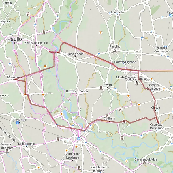 Mapa miniatúra "Cyklotúra cez Spino d’Adda, Vaiano Cremasco a Lodi" cyklistická inšpirácia v Lombardia, Italy. Vygenerované cyklistickým plánovačom trás Tarmacs.app