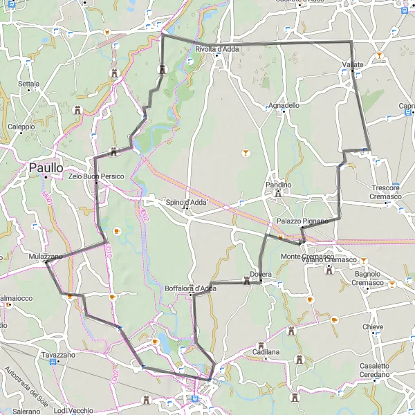 Zemljevid v pomanjšavi "Road Cycling do Lodi" kolesarske inspiracije v Lombardia, Italy. Generirano z načrtovalcem kolesarskih poti Tarmacs.app