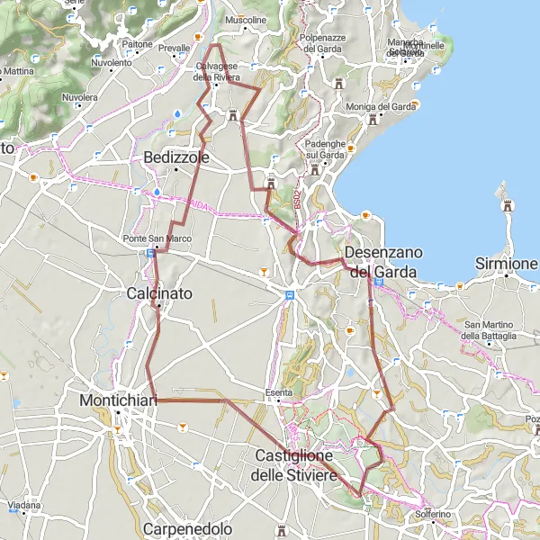 Map miniature of "Gravel Adventure from Muscoline" cycling inspiration in Lombardia, Italy. Generated by Tarmacs.app cycling route planner
