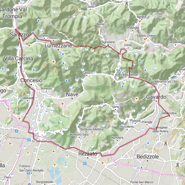 Miniatua del mapa de inspiración ciclista "Desafío Gravel en Brescia" en Lombardia, Italy. Generado por Tarmacs.app planificador de rutas ciclistas