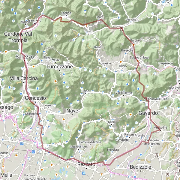 Map miniature of "Muscoline and the Gravel Challenge" cycling inspiration in Lombardia, Italy. Generated by Tarmacs.app cycling route planner
