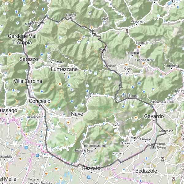 Zemljevid v pomanjšavi "Odkrijte lepote okoli Muscoline" kolesarske inspiracije v Lombardia, Italy. Generirano z načrtovalcem kolesarskih poti Tarmacs.app
