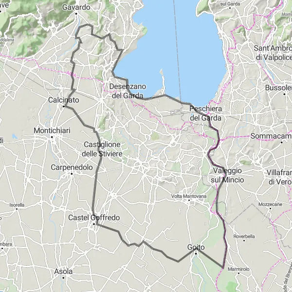 Miniatua del mapa de inspiración ciclista "Ruta del Lago de Garda y Poggio dei Due Imperatori" en Lombardia, Italy. Generado por Tarmacs.app planificador de rutas ciclistas