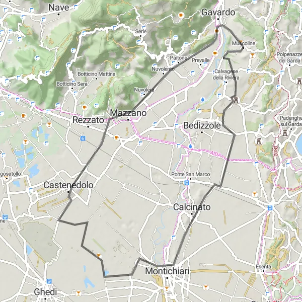 Miniature de la carte de l'inspiration cycliste "Balade à vélo de route de Monte San Martino à Monte Budellone" dans la Lombardia, Italy. Générée par le planificateur d'itinéraire cycliste Tarmacs.app
