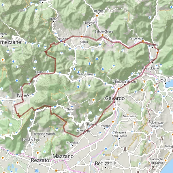 Miniaturní mapa "Gravel okruh přes Monte Budellone" inspirace pro cyklisty v oblasti Lombardia, Italy. Vytvořeno pomocí plánovače tras Tarmacs.app