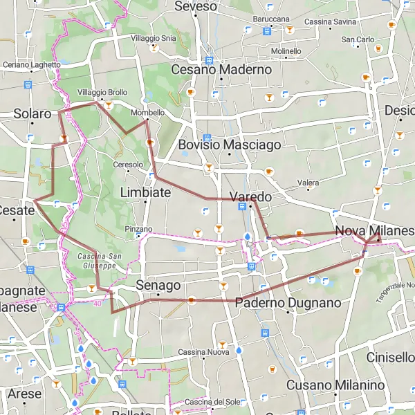 Miniatua del mapa de inspiración ciclista "Ruta del Gravel a través de Varedo e Incirano" en Lombardia, Italy. Generado por Tarmacs.app planificador de rutas ciclistas