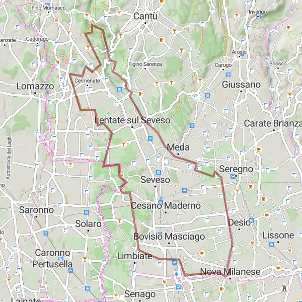 Map miniature of "Gravel Route - Nova Milanese to Desio" cycling inspiration in Lombardia, Italy. Generated by Tarmacs.app cycling route planner