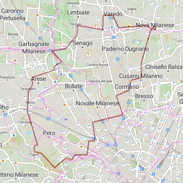 Zemljevid v pomanjšavi "Kolesarska pot skozi okolico Novega Milanese (Gravel)" kolesarske inspiracije v Lombardia, Italy. Generirano z načrtovalcem kolesarskih poti Tarmacs.app