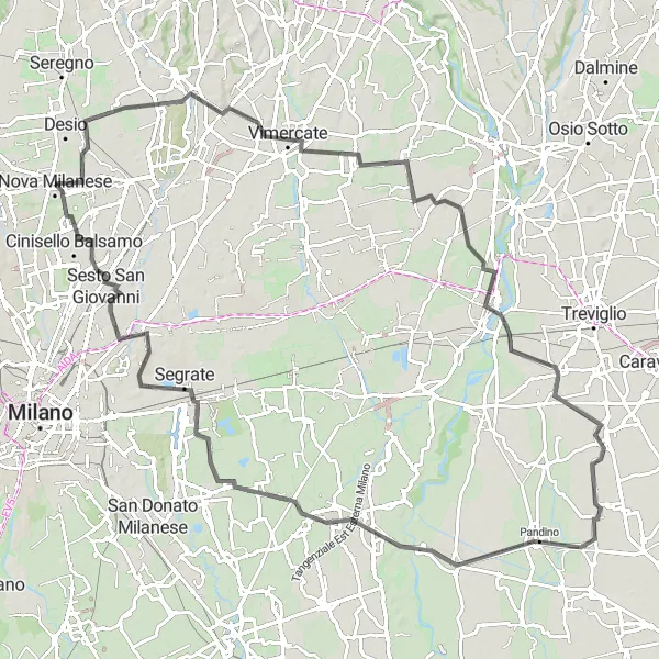 Map miniature of "Vimercate to Sesto San Giovanni" cycling inspiration in Lombardia, Italy. Generated by Tarmacs.app cycling route planner