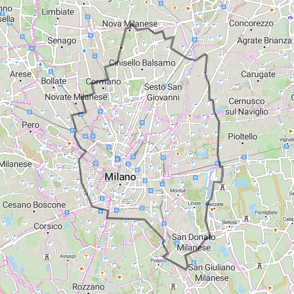 Miniatura della mappa di ispirazione al ciclismo "Tour emozionante tra Muggiò e Cormano" nella regione di Lombardia, Italy. Generata da Tarmacs.app, pianificatore di rotte ciclistiche