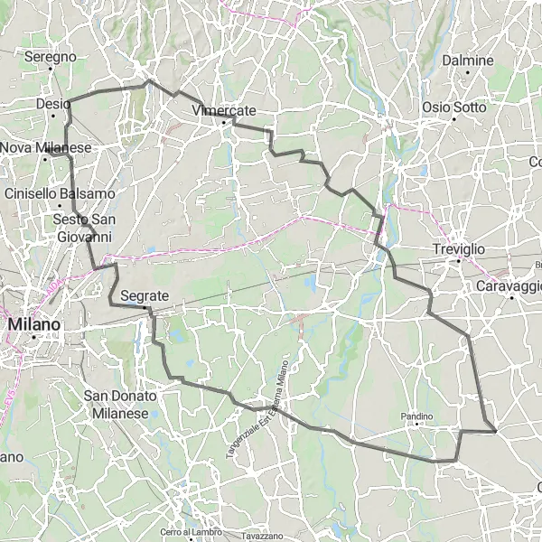 Kartminiatyr av "Långväg Arcore Loop" cykelinspiration i Lombardia, Italy. Genererad av Tarmacs.app cykelruttplanerare