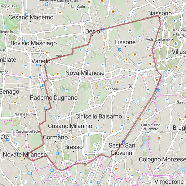 Miniatuurkaart van de fietsinspiratie "Gravel Tour met Novate Milanese als Startpunt" in Lombardia, Italy. Gemaakt door de Tarmacs.app fietsrouteplanner