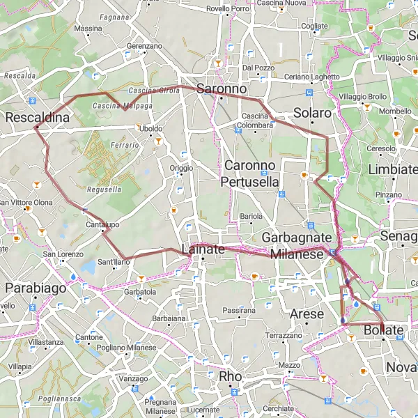 Miniatua del mapa de inspiración ciclista "Ruta de Ciclismo en Grava Lainate - Ospiate" en Lombardia, Italy. Generado por Tarmacs.app planificador de rutas ciclistas